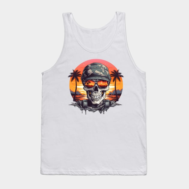 Skull Soldier Orange Beach Tank Top by SkullTroops